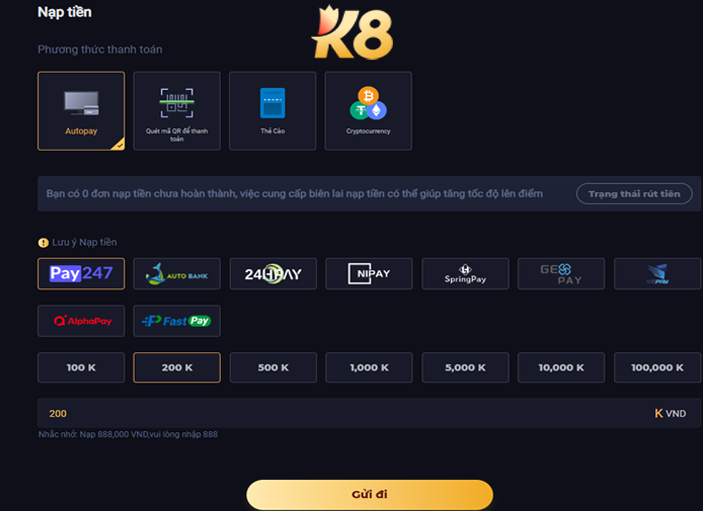 K8 | K8BET ✔️ Link đăng ký K8 chính thức mới nhất 2025 39 Nhà cái hỗ trợ đa dạng phương thức gửi tiền cho khách hàng